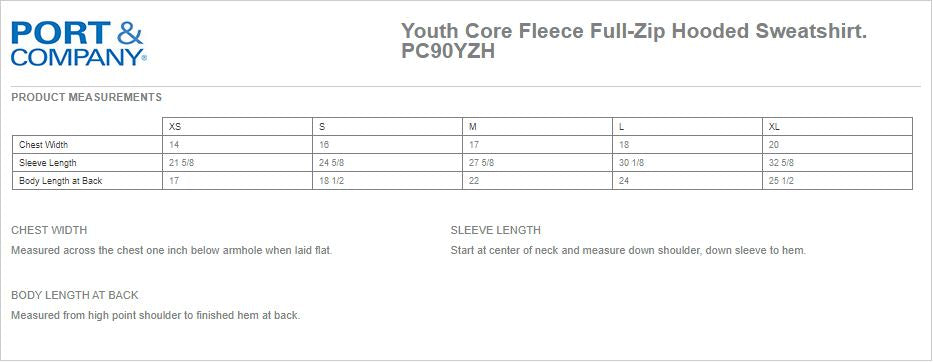 (PC90YZH) Youth Core Fleece Full-Zip Hooded Sweatshirt