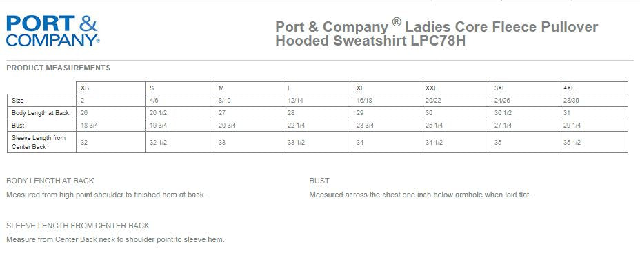 (LPC78H) Port & Company ® Ladies Core Fleece Pullover Hooded Sweatshirt